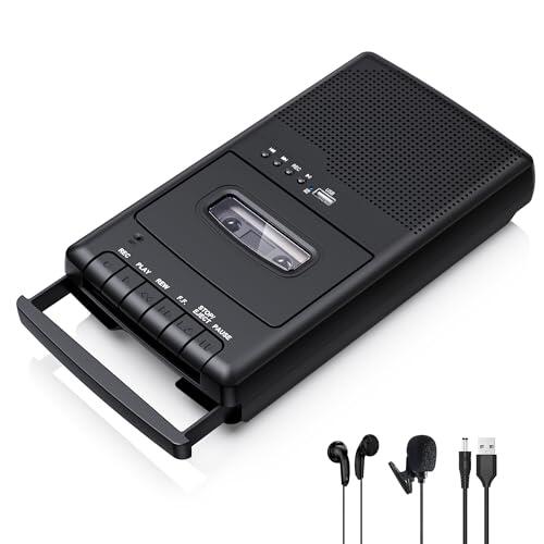 Grabador de Cassette, Reproductor de casetes móvil y digitalizador USB,con Altavoz y micrófono,Mango Extensible, Auriculares