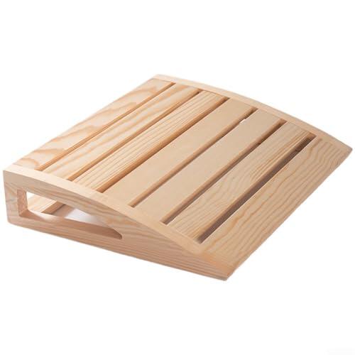 Reposacabezas de sauna con listones horizontales anchos y sutil curva de corona para distribuir la presión uniformemente en la parte posterior de la cabeza (A)