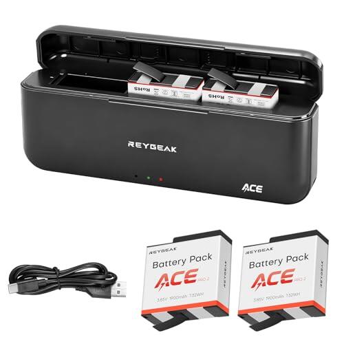 REYGEAK Batería y cargador para Insta360 Ace Pro 2/Ace Pro, paquete de 2 cargadores de batería de 1900 mAh con ranuras de carga triples