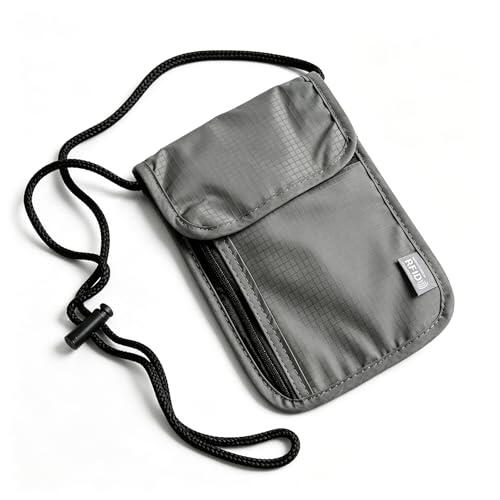 Quelcc Portadocumentos Viaje, Funda Colgante para Pasaporte con Bloqueo RFID, Impermeable Cartera de Cuello Pasaporte para Documentos Efectivo (Gris)