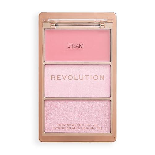 Revolution Highlight Icon Palette, Trío Crema, Polvo y Brillo, Pigmento Modulable para Iluminar Fácilmente, Pink Posse, 2.8g