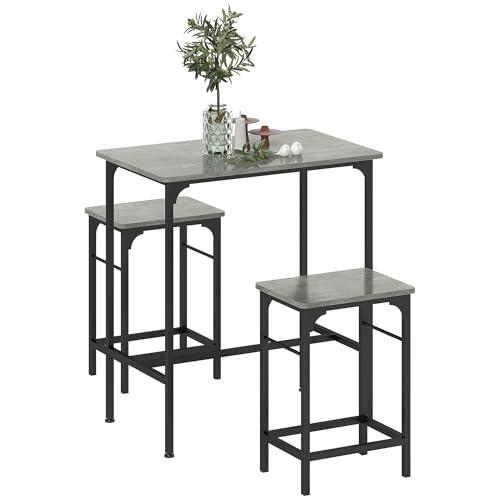 HOMCOM - Conjunto de mesa de bar con taburetes, mesa de comedor de pie con 2 sillas de bar, marco de acero para cocina, comedor y sala de estar, color gris