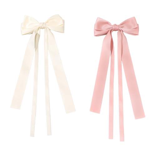 YFTRFR 2 Piezas Pinza para el Pelo con Lazo, con Metálica Abrazadera Pasadores de Raso con Largo Elegantes Accesorios para Mujeres, Fiestas, Eventos Escolares, Uso Diario(2 Color)