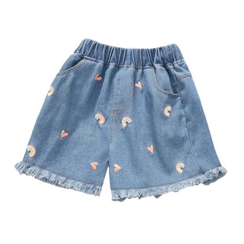 Genérico Pantalones Cortos Vaqueros para Niñas Pantalones Cortos Vaqueros con Detalles de Encaje para Niñas Moda Casual Veraniega y Vacaciones (5-6 Years)