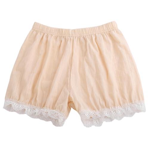 Pantalones Cortos Niña 10 Años Shorts para Niña de Uso Diario con Borde de Encaje Cómodos y Amplios Ropa Interior Verano Transpirable para el (Beige, 13-14 Years)