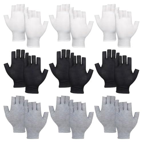 9 Pares Guantes Algodon Guantes Finos de Algodon Guantes Blancos Algodon Diseño Sin Dedos Protección Uv Eficaz Ideales para Diversas Actividades Como Jugar Al Golf Andar en Bicicleta Blanco Negro Gris