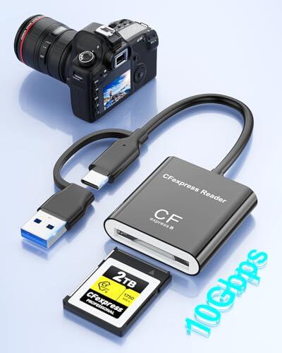 Lector de Tarjetas CFexpress Tipo B, Dispositivo Lector 2-en-1 USB-C + USB-A para Tarjeta CFexpress Tipo B Adaptador 10Gbps USB 3.2 Gen 2, Compatible Windows, Mac OS, Linux, Android, iPhone y Laptops