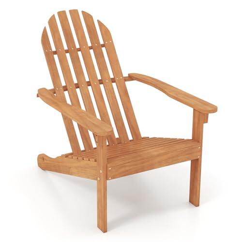 GOPLUS Silla Adirondack, Silla de Jardín con Portavasos, Resistente a la Intemperie para Interiores y Exteriores, Grano de Madera Realista, Montaje Fácil, para Jardín, Patio, Terraza, Playa (Natural)