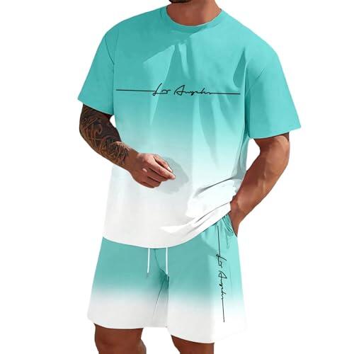 Chándal para Hombre Conjunto de Camiseta Pantalones Cortos Traje Verano 2 Piezas Dos Deportivo Cómodo Transpirable Playa Hombres