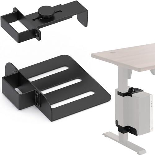 Soporte para PC debajo del escritorio – Soporte de ordenador para patas de mesa de 65 x 45 mm, soporte para CPU de acero para mesas de pie con asiento de pie, soporte de PC con capacidad de carga de