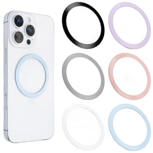 Pegatina Anillo de Metal Universal, Anillo Imán Compatible con Cargador Inalámbrico/Soporte de Coche para iPhone/Samsung/Android Fundas de móvil 6 Pcs Anillos de Meta