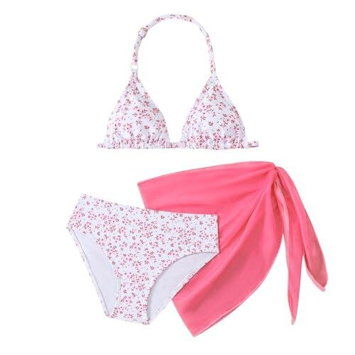 Conjunto de bikini de cuello halter con lazo lateral para niñas, estampado floral tropical, correa ajustable, trajes de baño sin espalda, trajes de baño cómodos para la playa, vacaciones, traje de