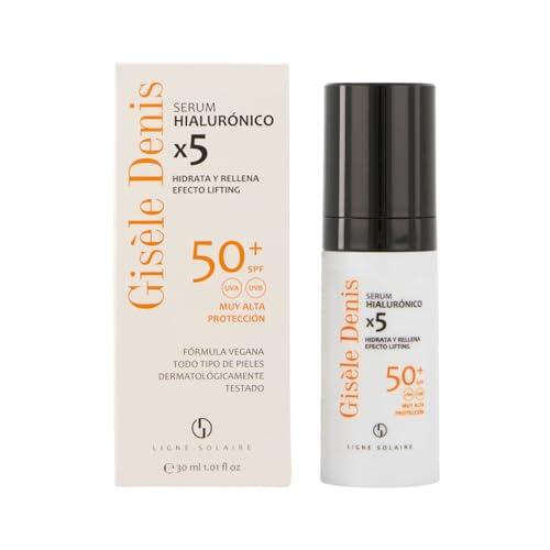 GISÈLE DENIS - Protector Solar con Ácido Hialurónico SPF 50+, 30 ml, Serum Facial, Cuidado de la Piel Mujer, Hidratante, Regenerante y Antioxidante, con Ácido Hialurónico y Vitamina C, Fórmula Vegana