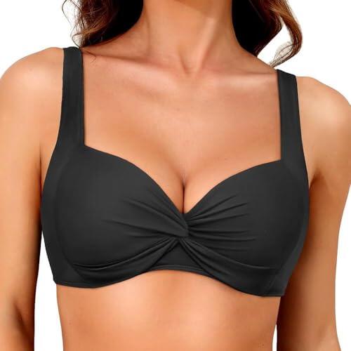 KOEMCY Parte Superior de Bikini para Mujer Cuello en V Traje de baño Halter Sexy Top de Bikini Push Up con Almohadillas de Sujetador Playa Bañadores（M）