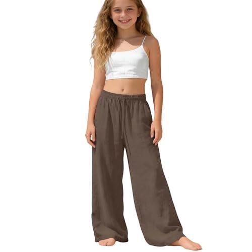 Pantalones de Verano Niña, Pantalon Casuales para Niñas Largos Elásticos Pantalones con Bolsillos Pantalon Deportivo Deportivo para 4-15 años