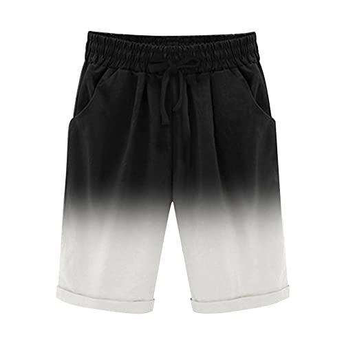 Generisch Pantalones anchos para mujer con degradado o mezcla de algodón y lino, elásticos, pantalones largos para el tiempo libre, para la playa y el día a día, Negro , M