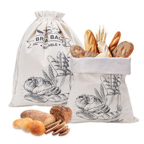Tiusixsy 2 Piezas Grande Bolsa de Pan de Cera de Abeja, 44x35 cm Bolsa Pan Tela de Lino con Banda Elástica, reutilizable, para pan de masa madre y los Productos Horneados Frescos