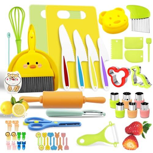 JOYBOY 47 Piezas Juego de Cuchillos para Niños,Utensilios Cocina Montessori para Cortar Frutas Verduras o Masa,Cocina Montessori,Cuchillo Niños,Juego de Cuchillos de Cocina para Niñoss