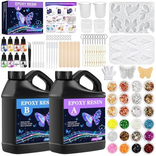TOSUTO Resina Epoxi Transparente 1020 ml,Resina Epoxi Kit Fabricación de Joyas, Manualidades Kit con Lentejuelas,para Bricolaje, Artesanía, Llavero