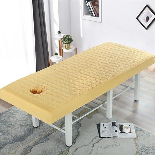 Colchoneta Masaje Grueso Antideslizante, Tapete Camilla Masaje SPA con Orificio, Colchón Salón Belleza, para SPA, Hotel y Salón(Yellow,60 x 185 cm)