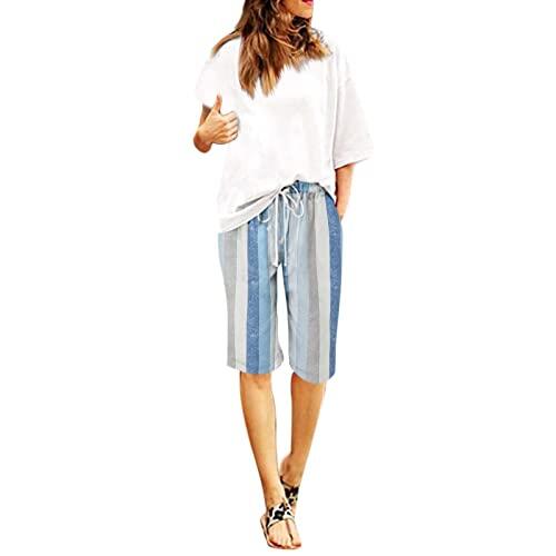 Generisch Pantalones cortos de playa informales para mujer con práctico cordón, cintura elástica cómoda para actividades relajadas de ocio, azul celeste, XXL