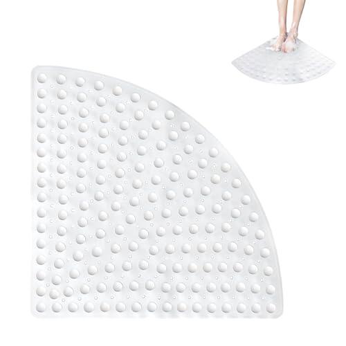Alfombra de Ducha, 70 x 70 cm, Alfombrilla Antideslizante de PVC, Alfombrilla de Ducha Antideslizante con Agujeros de Drenaje, Alfombra de Duchas de Esquina con Ventosas, para Sauna(Blanco)