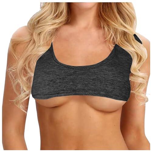 Top corto de manga corta para mujer con cuello en U como minicamiseta sólida estilo camiseta sin mangas, gris oscuro, XL