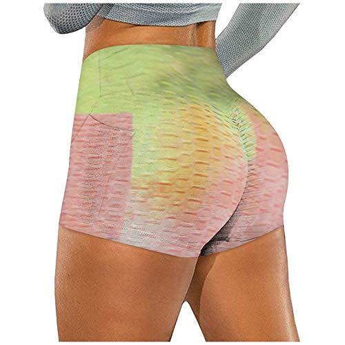 Generisch Pantalones de yoga elásticos para mujer con bolsillos plegables, fitness, correr, jogging actividad, amarillo, L