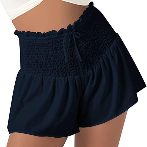 Generisch Pantalones cortos deportivos para mujer con cintura alta cintura elástica para actividades casuales de verano, marine, L