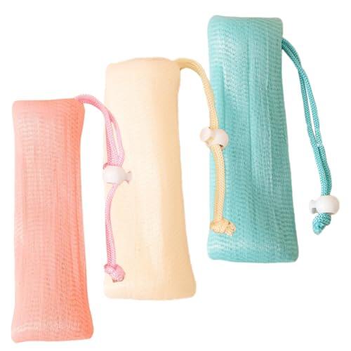MAGICLULU Bolsas de Jabón Exfoliantes Multicapa 3 Piezas Pequeñas de Malla para Ducha, Colores Rosa, Beige y Verde, Ahorradoras de Jabón en Barra para Limpieza Facial y Corporal