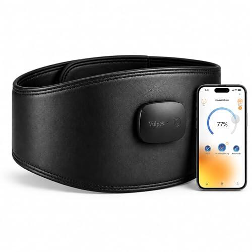 Vulpés Cinturón EMS Inteligente Core con App – Abdominales y Zona Lumbar, electroestimulación controlada para Fitness y recuperación (6 electrodos, 8 Modos).