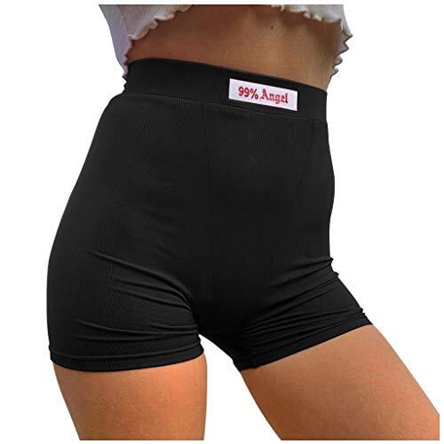 Pantalones cortos casuales simples para el hogar para mujer con corte delgado cintura elástica acanalada para máxima comodidad, Negro , L