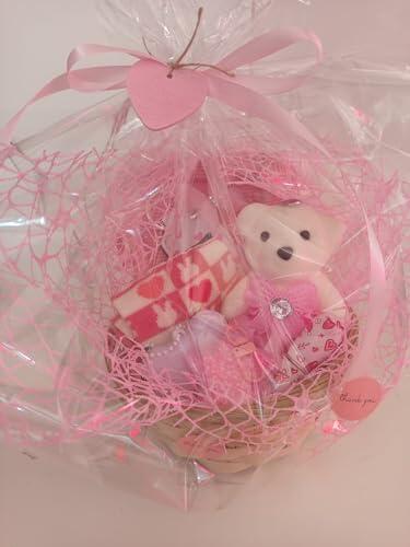 Cesta de Regalo para Adolescentes con Osito de poriespsn Rosa, Set de Accesorios y Decoración en Canasta de Mimbre