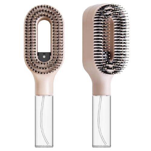 Cepillo desenredante 2 en 1 con pulverizador incorporado, ideal para cabello rizado, ondulado y liso, ideal para cabello húmedo y seco | Cepillo antienredos y antifrizz, con depósito de agua (Caqui)
