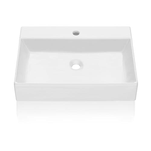 Garvee - Lavabo rectangular de cerámica blanca, diseño contemporáneo, ideal para baño, aseo o renovación, instalación en planta, estilo moderno, 51 x 45 x 13 cm