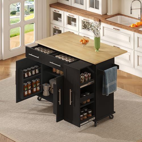 vutizal Isla de cocina con 3 niveles, placa plegable, negro, 120 x 40 x 90 cm, MDF, moderna, 51,5 kg