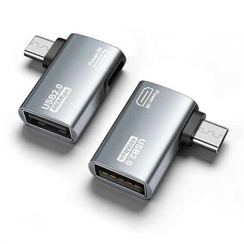 Seminer Adaptador Micro USB a USB 2.0 OTG Host con ángulo de 90 Grados y Alimentación USB para Teléfonos y Tabletas (2 Piezas)