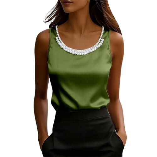 Camiseta Tirantes Deporte Mujer Elegante Camisola de Mujer con Detalles de Cuentas para Informales Verano Sin Mangas y Corte Entallado (GN1, L)