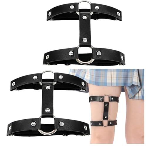 binxliuxo 2PCS Set Mujer Liguero PU Mecánico Punk Ajustable - Negro