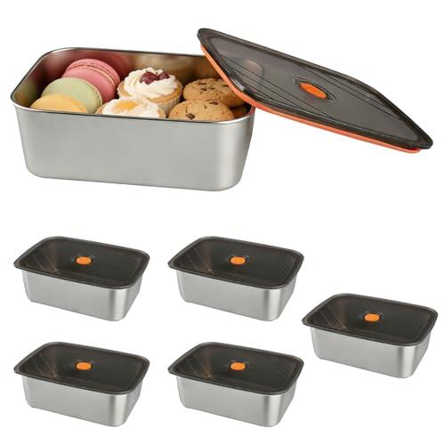 WakiHong 6 Piezas Recipientes de Acero Inoxidable con Tapas 18 * 12.7 * 6 cm Recipientes Herméticos para Alimentos Cajas para Fiambres Frescas,para Congelador,Horno,Fugas,Alimentos