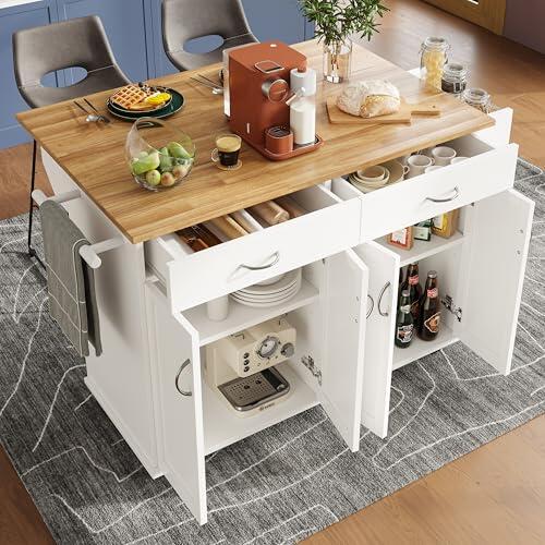 vutizal Isla de cocina con encimera plegable, color blanco, MDF, 106 x 50/78 x 90,5 cm, moderna, enrollable, 60 kg, capacidad de carga de 41 kg