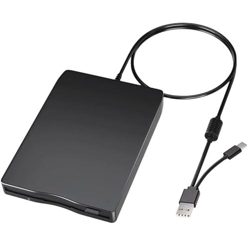 Unidad de disquete externa USB FDD 1,44 MB/2 HD 3,5 pulgadas, USB C, delgada, portátil, plug and play para portátiles con Windows 11/10/7/8/XP (negro)