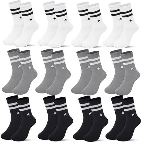 GOVIA 2899 - Calcetines deportivos para niños, talla media, para el tiempo libre, tenis, fútbol, algodón, 6/12 pares, 12 Parejas-2899, 39-42