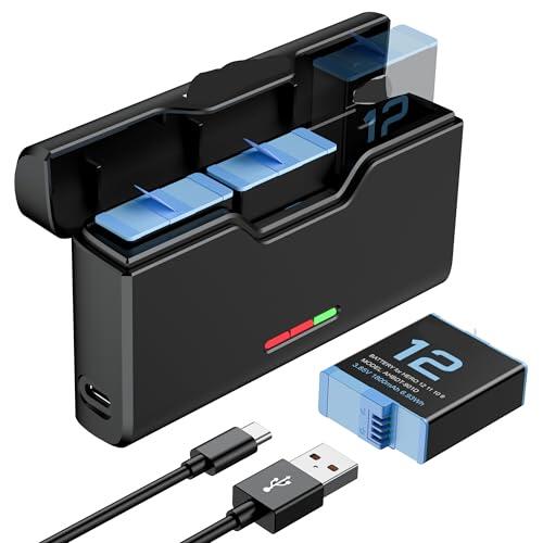 ENEGON Juego de baterías para Hero 12, 11, 10, 9-3 x 1800 mAh y Cargador de batería LCD USB de 3 Canales, Totalmente Compatible (3 baterías + 1 Cargador)