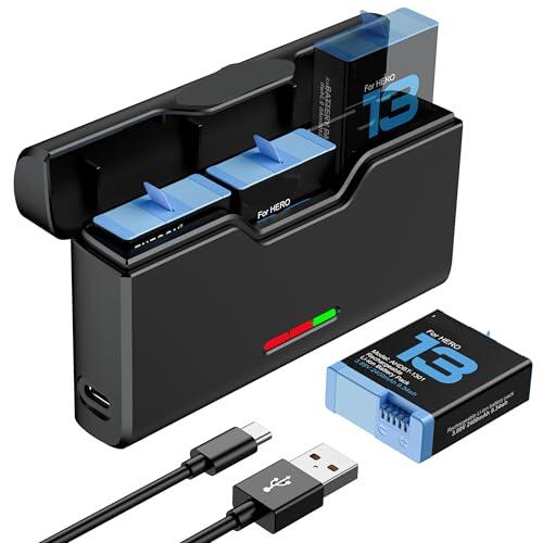 ENEGON Batería para Hero 13 Black/Enduro – 3 baterías de 2400 mAh de Alto Rendimiento de Larga duración y Cargador USB-C de 3 Canales