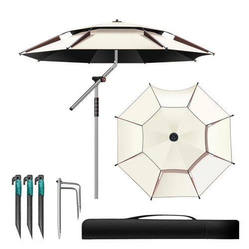 HJNFL Sombrilla Terraza Exterior 240 cm, Plegable con Bolsa de Almacenamiento，Sombrilla para protegerse del sol y de la lluvia, Giratoria 360°, para Balcón y Playa, caqui