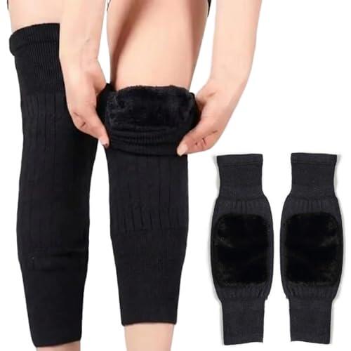 Calentadores de Rodilla, Calentadores térmicos de Lana de Cachemira, Mangas elásticas para piernas para Hombres y Mujeres, Deportes y Uso Diario de Invierno (45 cm)