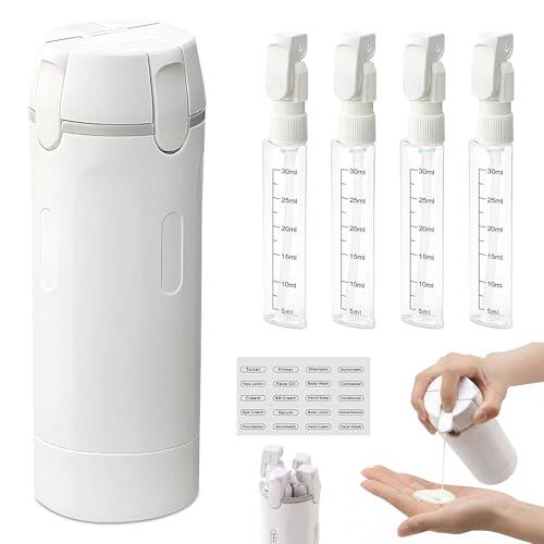 4-in-1 Botes Viaje Reutilizable Y Rellenable, Portátil Dispensador De Avión para Champú, A Prueba De Fugas, Accesorios De Viaje para Champú, Acondicionador Y Gel De Ducha (Gris)