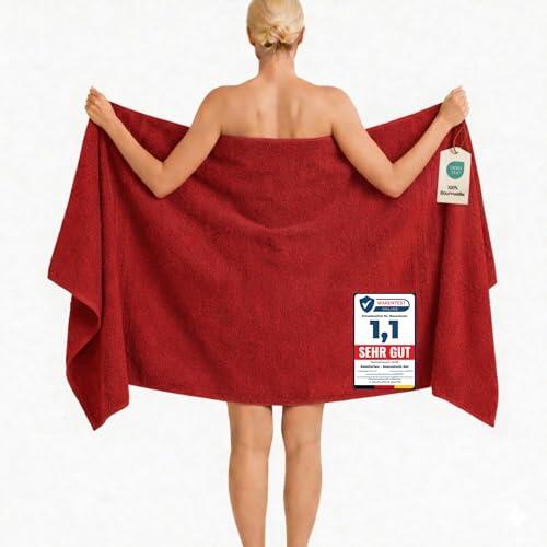 Komfortec Toalla de Baño Grande 100 x 200 cm – 100% Algodón – Toalla Extra Grande – Suave y Altamente Absorbente – Rojo