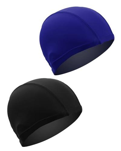 KQOZG Gorro de Natación de Tela – Cómodo, Duradero y Extraordinariamente Elástico, Ideal para Hombres y Mujeres (Azul + Negro)
